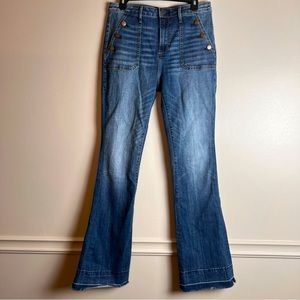 Anthropologie Driftwood Farrah High Rise Flare Jeans Women's 30 Sailor Button